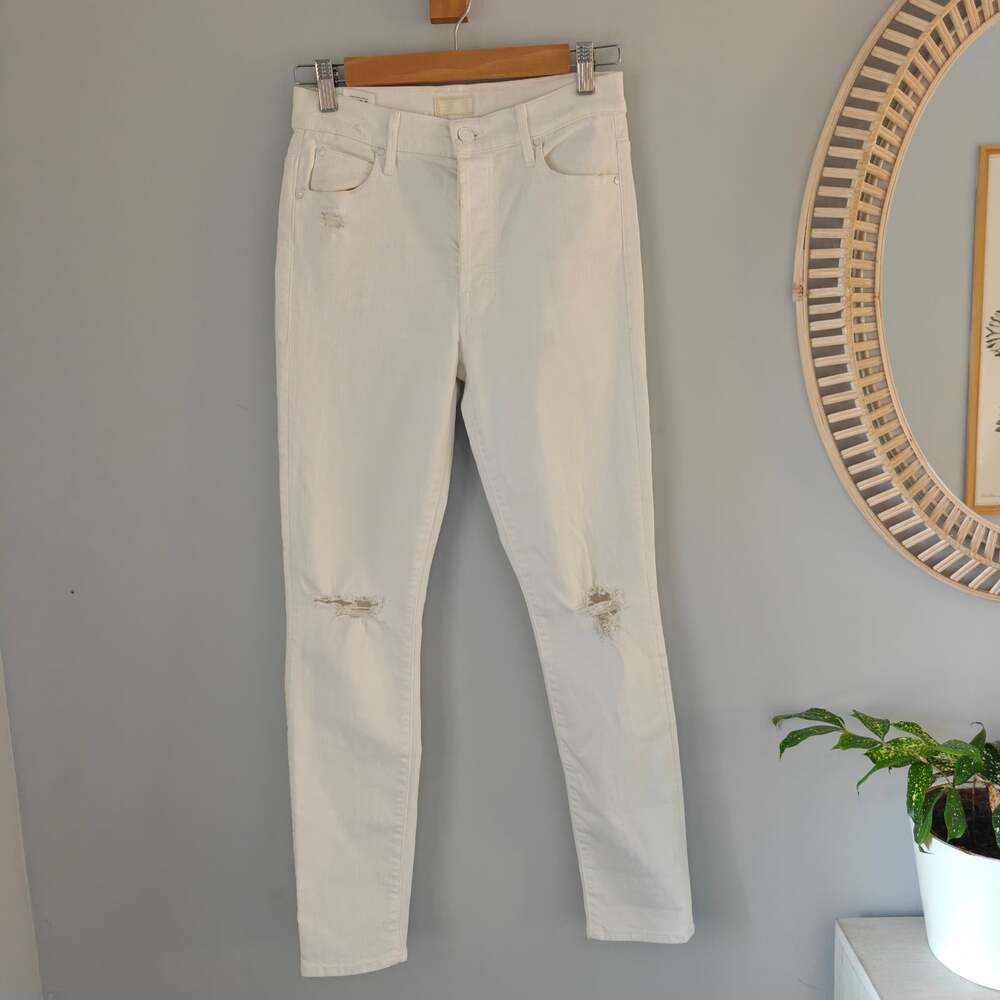 MOTHER The Stunner Ankle Stayin' Cool White Distressed Skinny Jeans Size 26